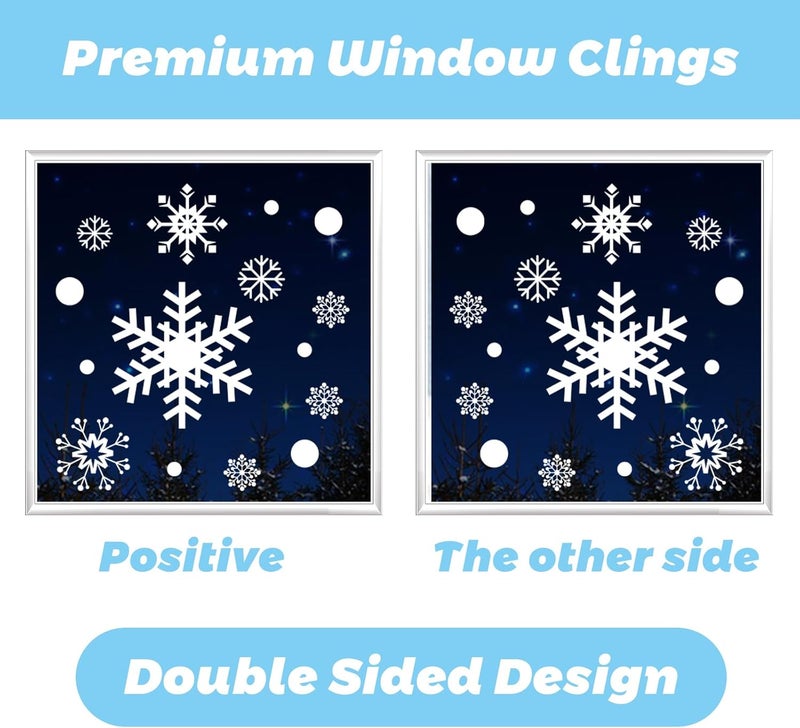 Pseutio 480 PCS Christmas Decorations Window Clings Snowflake Window Clings Stickers for Glass Xmas Decorations - Image 3